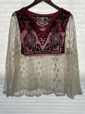 Cato Boho Lace Tunic Blouse Free People Casablanca Inspired Size Large